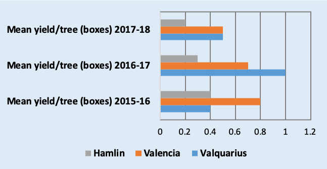 Yield/tree -boxes  2015-16 2016-17  and 2017-18